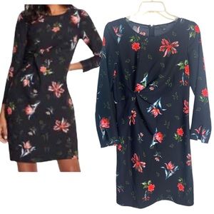 Ann Taylor Garden floral knotted shift dress in black. Sz‎ 4 NEW
